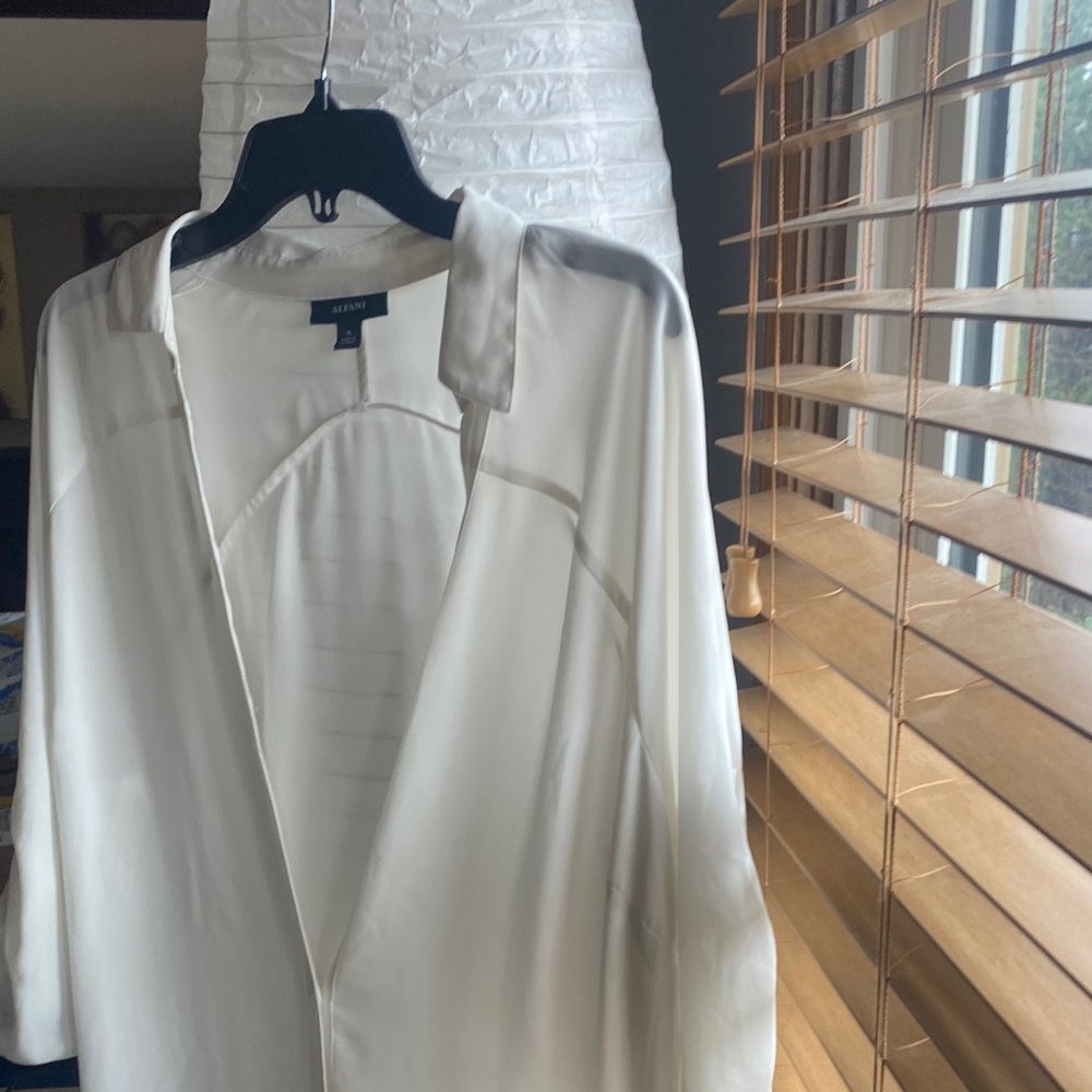 Alfani Ivory Long Sleeve Satin-Look Blouse Dress